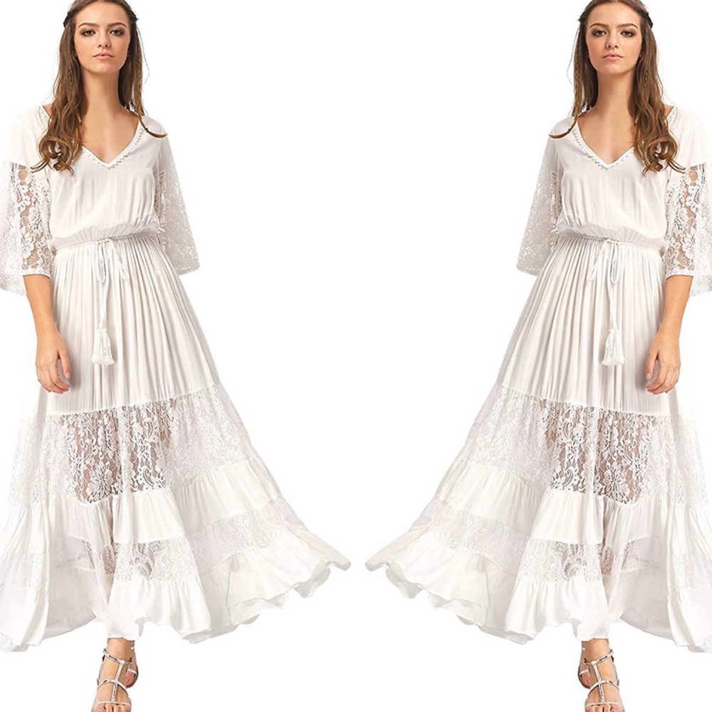 ✦NEW White Boho Lace Maxi Dress✦